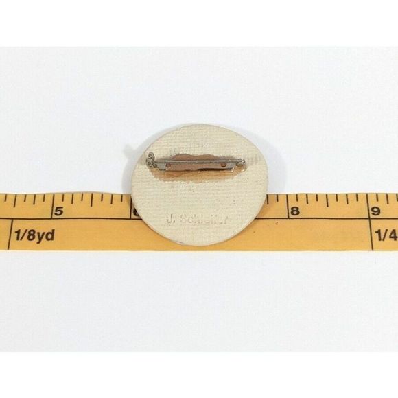 Round Artisan Signed Ceramic Brooch - Signed J. Scheilter Blue And Gold Toned - Picture 6 of 7